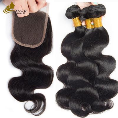 China Oem Remy Human Hair Extensions Raw Body Wave Hair Bundles met sluiting Te koop