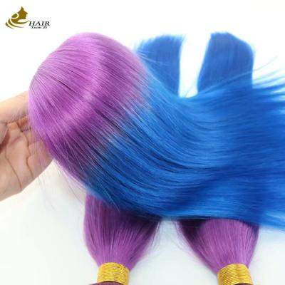 China Customized Ombre Human Hair Extensions Bouncy Purple Blue Colored for sale