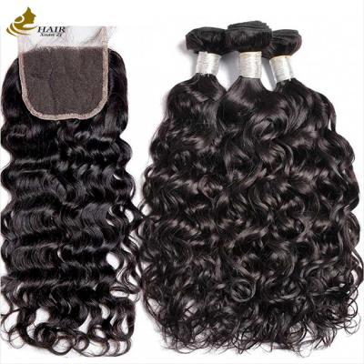 China OEM Brazilian Unprocessed Water Wave Virgin Hair Bundles Black Colored for sale