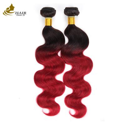 China Red Ombre Color Brazilian Human Hair Bundles With Closure for sale