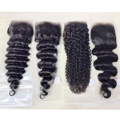 China Thin Transparent Lace Unprocessed 100% Natural Human Hair 4X4 Lace Closure for sale