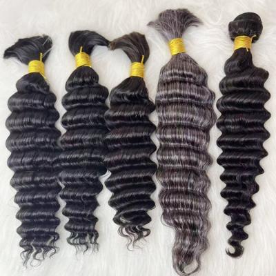 China Double Drawn Deep Wave Human Hair Bulk For Braiding Natural Black for sale