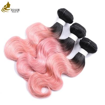 China Precio de fábrica Cabello humano virgen indio en bruto 1b/Corpo de color rosa con onda de cabello humano en venta