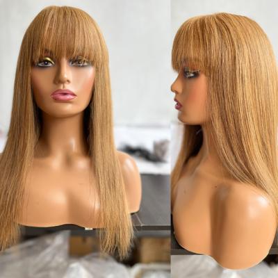 China Straight 27# Color Human Hair Brazilian Virgin Frontal Wigs with Bangs for sale