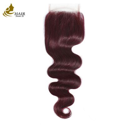 China Virgin Ombre 99j Body Wave Human Hair Lace Closure With Baby Hair for sale