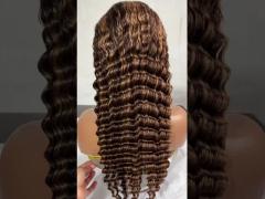 Piano 4 27 deep wave front lace 13*4 virgin human hair front lace wig