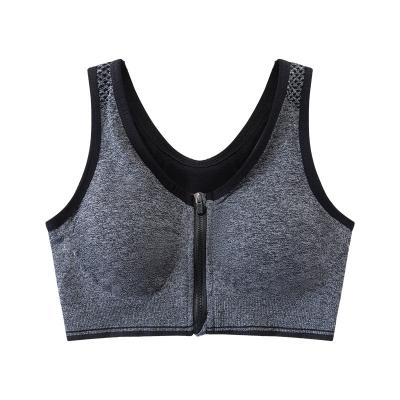 China Antibacterial Zipper Front Sports Invest Yoga Bra Top Sports Shockproof Sports Underwear Women's Plus Size Seamless for sale