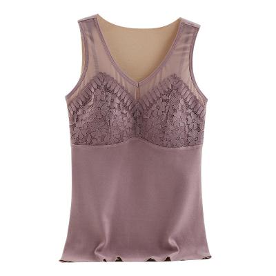 China No Trace Mesh Velvet Lace and Velvet Underwear Women's Thermal Inner Bra Embedded Thermal Vest Stitching Thermal Vest for sale