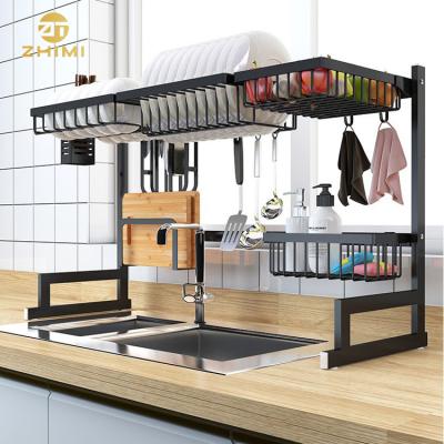 China Factory Outlet 2 Tier Metal Sustainable Kitchen Over Sink Storage Organizer Dish Drying Rack Holder for sale