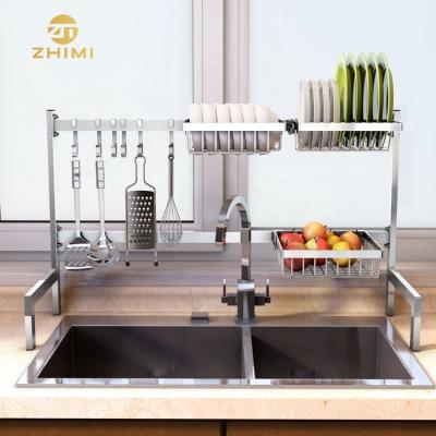 China Sustainable High Quality Multifunction Folding 304 Stainless Steel Kitchen Drying Dish Rack Above The Sink for sale