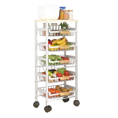 China Rotating Organizer Multi-Layer Carbon Steel Storage Rack Kitchen Trolley Cart Fruit Vegetable Rack Viable for sale