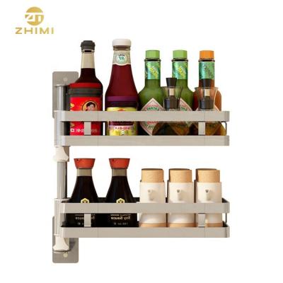 China High Quality Sustainable Metal Stainless Steel Wall Mounted 2 Tier Revolving Spice Rack For Kitchen for sale