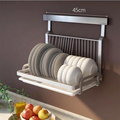 China Sustainable Multifunctional Wall Mounted Kitchen Hanging Stainless Steel Dish And Bowl Drainer Rack for sale