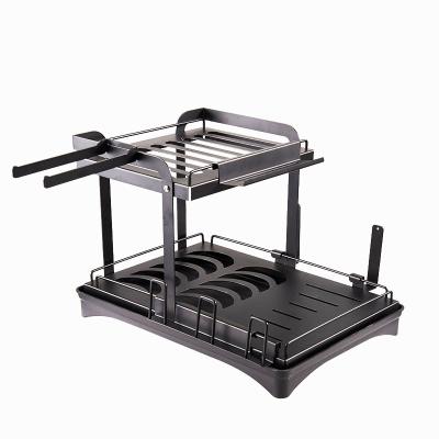 China Sustainable 2 Tier Kitchen Organizer Storage Holders Carbon Steel Plate Sink Dish Drying Rack for sale