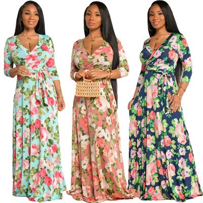 China Women's Anti-Static Custom Casual Print Summer Floral Pattern Clothes Maxi Elegant Long Dresses Colorful for sale