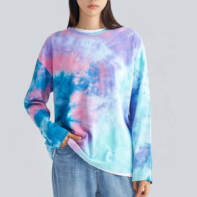 China Streetwear Anti-Wrinkle Pattern Tie Dye Long Sleeve Graphic Soft Custom High Quality Women's Unisex T-shirt Men's T-shirt for sale