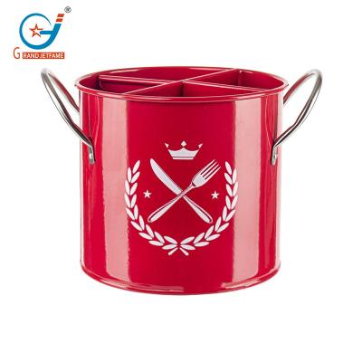 China 4 Grid Metal Tableware Container Organizer Kitchen Knife Chopstick Spoon Viable Storage Bucket for sale