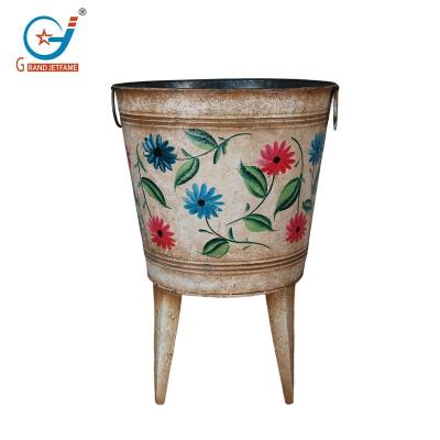 China American Style Galvanized Planters With Stand , Metal Plant Pot With Legs , Planter For Indoor And Outdoor for sale