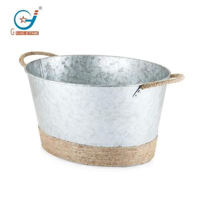 China Durable Rope Wrapped Farm Galvanized Ice Metal Beverage Tub Wine Beer Bottle Bucket for sale