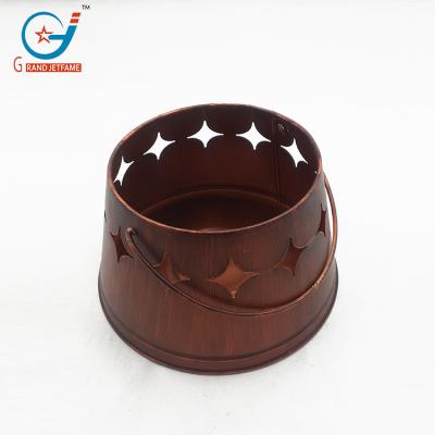 China OEM Viable Diamond Round Shape Iron Circular Bucket Candle Bucket With Handle for sale