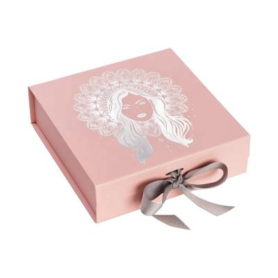 China Recyclable Custom Luxury Pale Pink Magnet Flap Clothing Paper Box Foldable Magnetic Closure Gift Boxes With Changeable Ribbon for sale