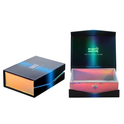 China Recyclable Recycled Holographic Black Magnetic Closure Packaging Paper Gift Box With Eva Foam Insert for sale