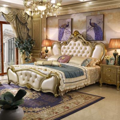 China Modern Luxury European-style Hotel Hand-carved Wooden Double Bed for sale