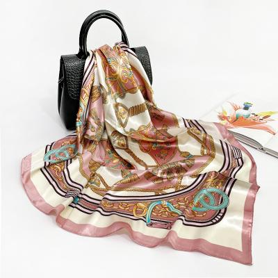 China Polyester Wholesale Women's Printed Scarf 2021 New Spring Artificial Silk Satin Square Scarf 90cm Scarf Shawl for sale