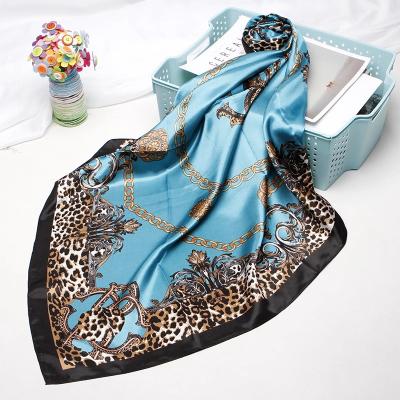 China Sunblock.decration.garments. Famous Floral Leopard Print Scarf Polyester Satin Scarf Designer Gift Brands 90x90cm Silk Scarves Ladies for sale