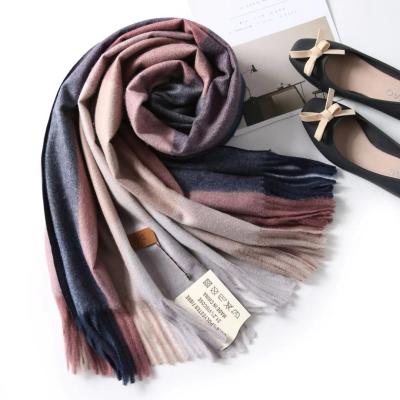 China Autumn Winter Female Wool Cashmere Plaid Women's Scarf Cashmere Lattice Wide Warm Long Shawl Scarf for sale