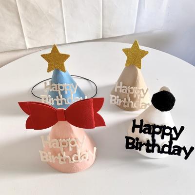 China Eco-friendly Materials High Quality Cute Children's Birthday Hat Party Supplies Daisy 3D Felt Hats For Birthday Party Non-Woven Hat Party Headdress for sale