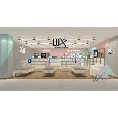 China LUX Design Fashion Modern Jewelry Store Display Furniture With MDF Metal Display Back Wall Cabinet For Shops 5 Years Quality Warranty for sale