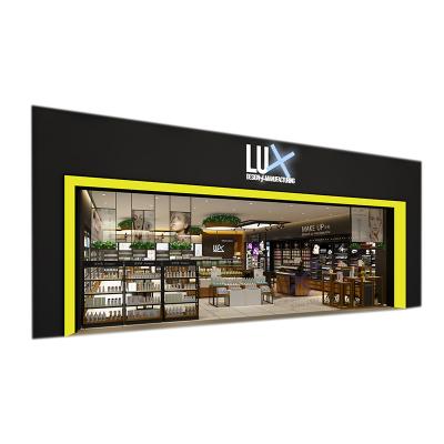 China LUX Design Factory Direct Cosmetic Store Interior Design with Acrylic Logo LED Light Box Display Cabinet 5 Years Quality Warranty for sale