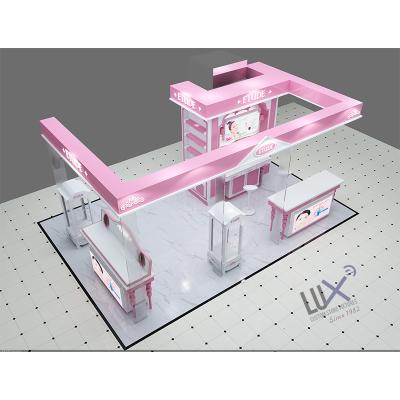 China LUX Design Shiny Pink Cosmetics Shopping Mall Popular Cosmetic Display Case Cosmetic Kiosk 5 Years Quality Warranty for sale