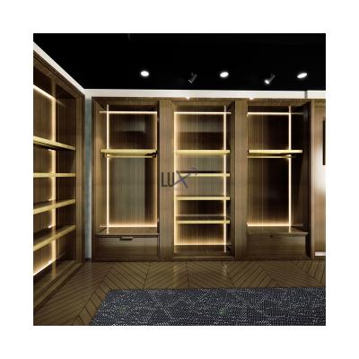 China 35+ Years OEM Manufacturer High End Men Clothes Store Fixtures Mens Clothing Store Furniture Wall Mounted Clothes Display Cabinet 5 Years Quality Warranty for sale