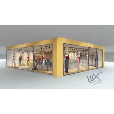 China LUX Design Customized Materials Golden Ladies Clothes Shop Display Furniture With Wooden Metal Display Rack 5 Years Quality Warranty for sale