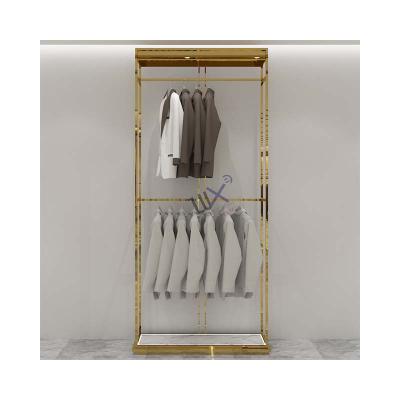 China LUX Design Menswear Shop Decoration Gold Display Rack With MDF Marble Texture Platform For Sale 5 Years Quality Warranty for sale