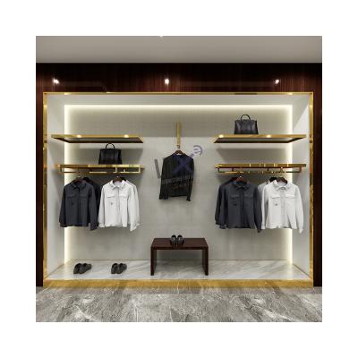 China LUX Design Factory Custom Golden Mens Clothing Display Cabinet with Wall Mount Display Rack for Mens Clothing Store Design 5 Years Quality Warranty for sale