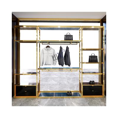 China LUX Design Factory Custom Golden Mens Clothing Display Rack With Mens Clothing Display Furniture For Mens Clothing Store Design 5 Years Quality Warranty for sale