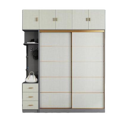 China Modern Sliding Door Wardrobe Cabinet (Height) Adjustable Wooden Bedroom Furniture 2021 With Hanger And Metal Decoration for sale