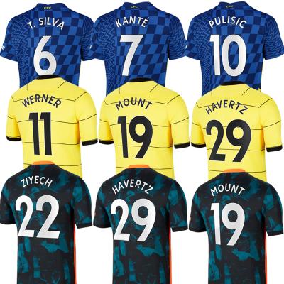 China Shirts & England CF Men's Tops Thailand C Football Wears 21-22 KIDS & #7 KANTE #19 MOUNT #29 HAVERTZ #10 PULISIC Home Jersey Blue Ladies for sale