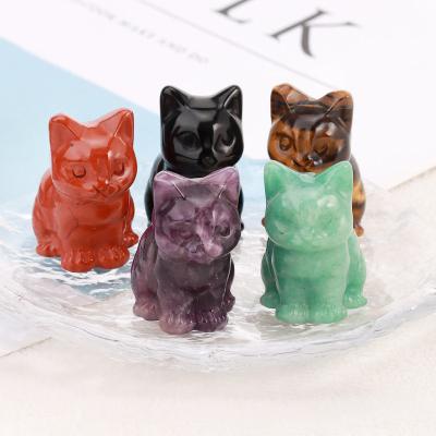 China Europe Wholesale Hand Carved Natural Gemstone Animal Figurines Crystal Crafts Lovely Crystal Cat Carving for Home Decoration A029 for sale