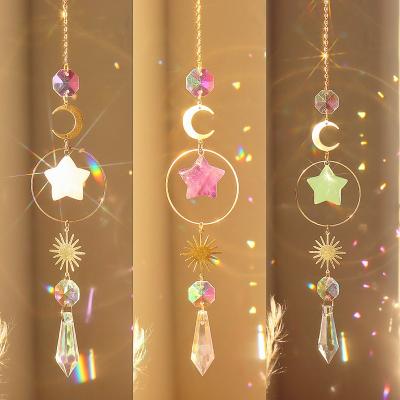 China Europe Natural Stone Pentagram Star Pendant Crystals Quartz Sun Catchers Wind Chime Crystal Hanging for Living Room Yard Decor A032 for sale