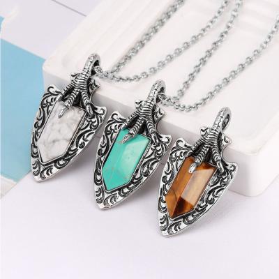 China Vintage Men Necklaces Eagle Claw Reiki Vintage Sword Charm Natural Tiger Eye Stone Healing Crystals Necklace Pendant Wholesale A027 for sale