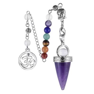 China Europe Chakra Balancing Gemstone Amethyst Pendant Spiritual Buddha Natural Stone Crystal Quartz Pendulum Divination Tools A038 for sale