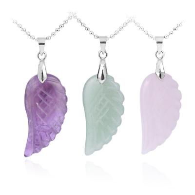 China Angel Wing + Gem Stone Beads + Reiki Healing Charms Angel Wings Crystal Pendant Necklace Natural Amethyst Rose Quartz Gemstone Talisman Pendants  For Jewelry Making A052 for sale