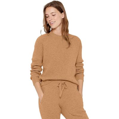 China 2021 Anti-Wrinkle Casual Custom Women Knit Ribbed Sleepwear Comfortable 2 Piece Loungewear Set Sweater Pajamas for sale