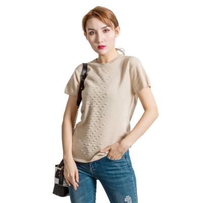 China Custom Anti-wrinkle Spring Summer Women's Slim Polo T-shirt Knitted Cashmere Sweater Short Sleeve for sale