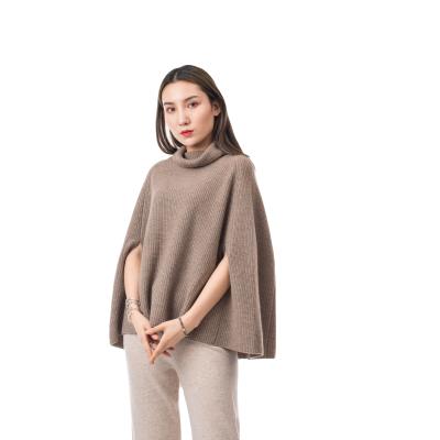 China soft & High Quality Breathable Wool Cashmere Knitted Triangle Elegant Lady High Neck Poncho for sale