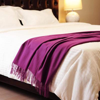 China soft & breathable & Ultimately soft and warm 100% pure cashmere throw blanket with fringes for sale